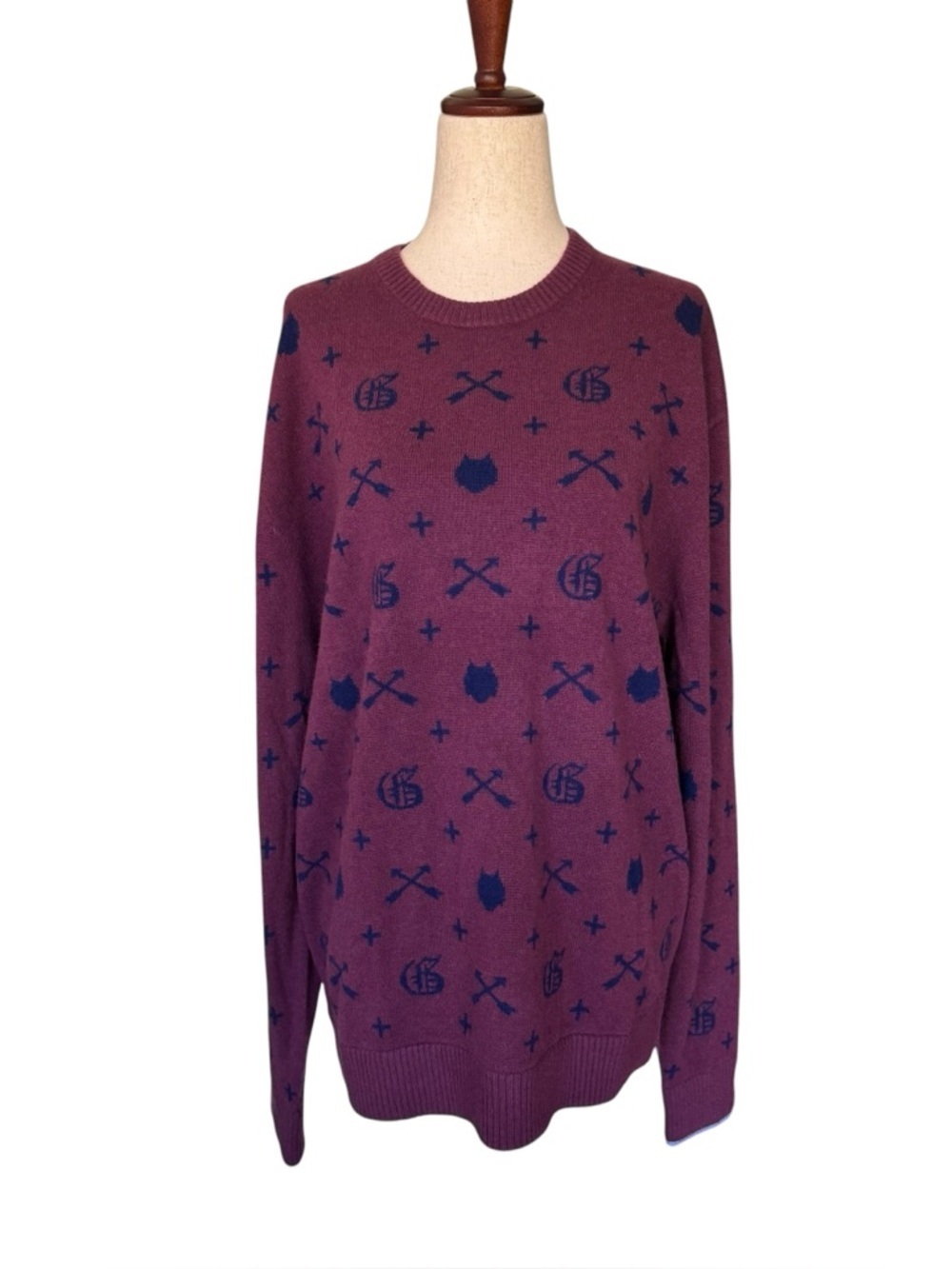 Greyson Cashmere Sweater G.O.A.T. Logo Arrows Large NWT